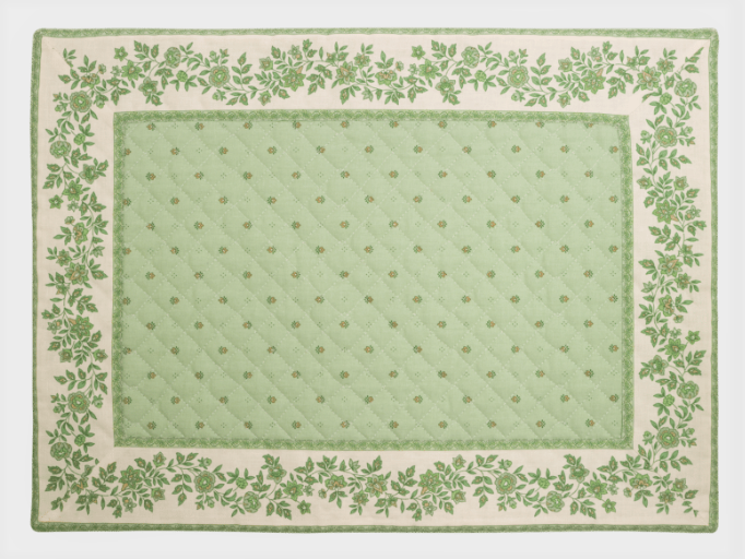 Provence Tea mat (Calisson Fleurette. green x raw) - Click Image to Close